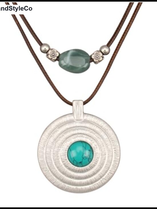 Jewelry - Boho Necklace Women Chunky Circle Pendant Faux Leather Choker
